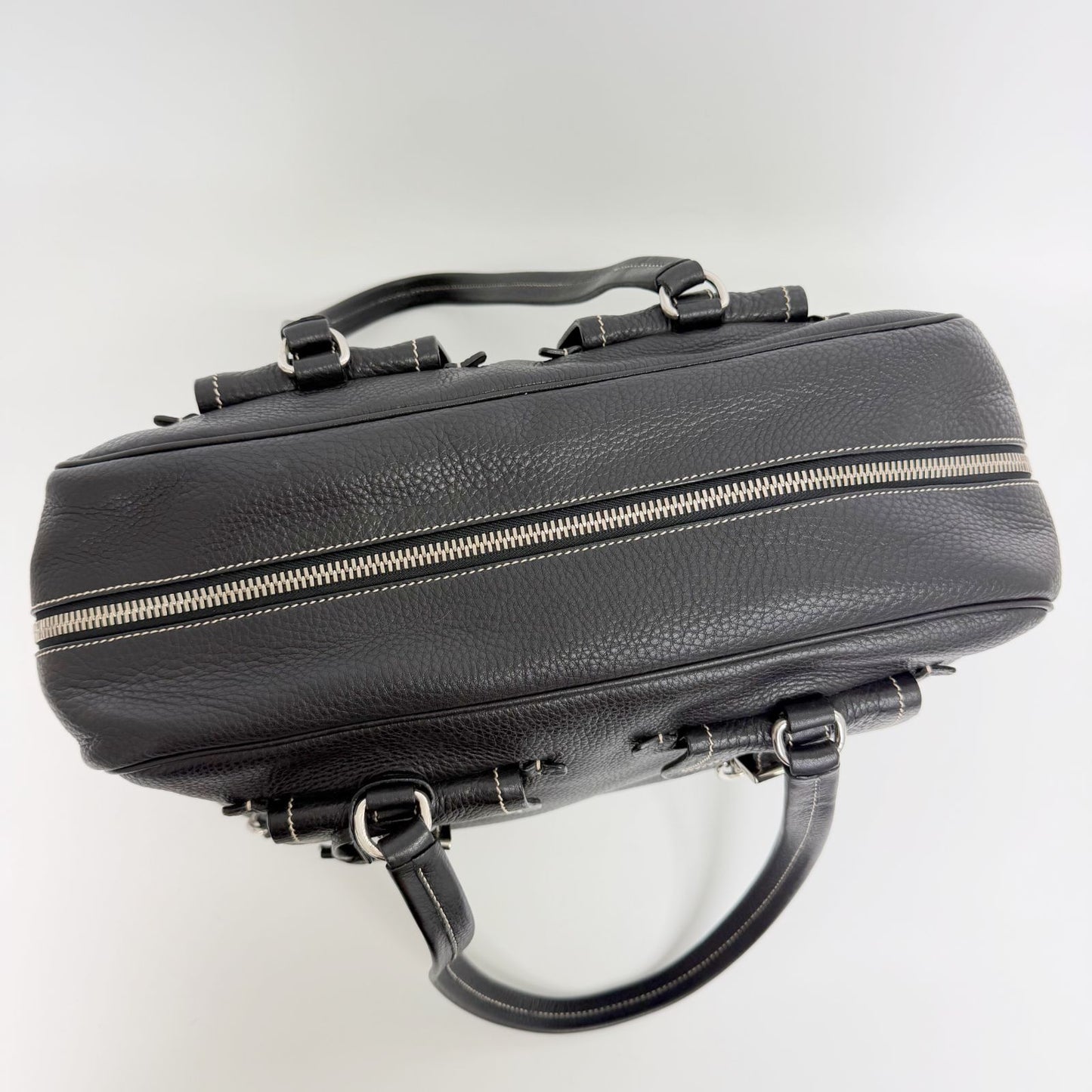 Prada Double Buckle with Cadena Leather Boston Bag Black Silver Vintage — view 7