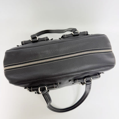 Prada Double Buckle with Cadena Leather Boston Bag Black Silver Vintage — view 7