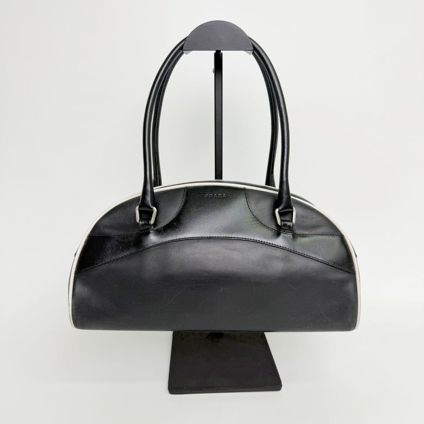 Prada Archive Bowling Bag Leather Black Silver Vintage — view 2