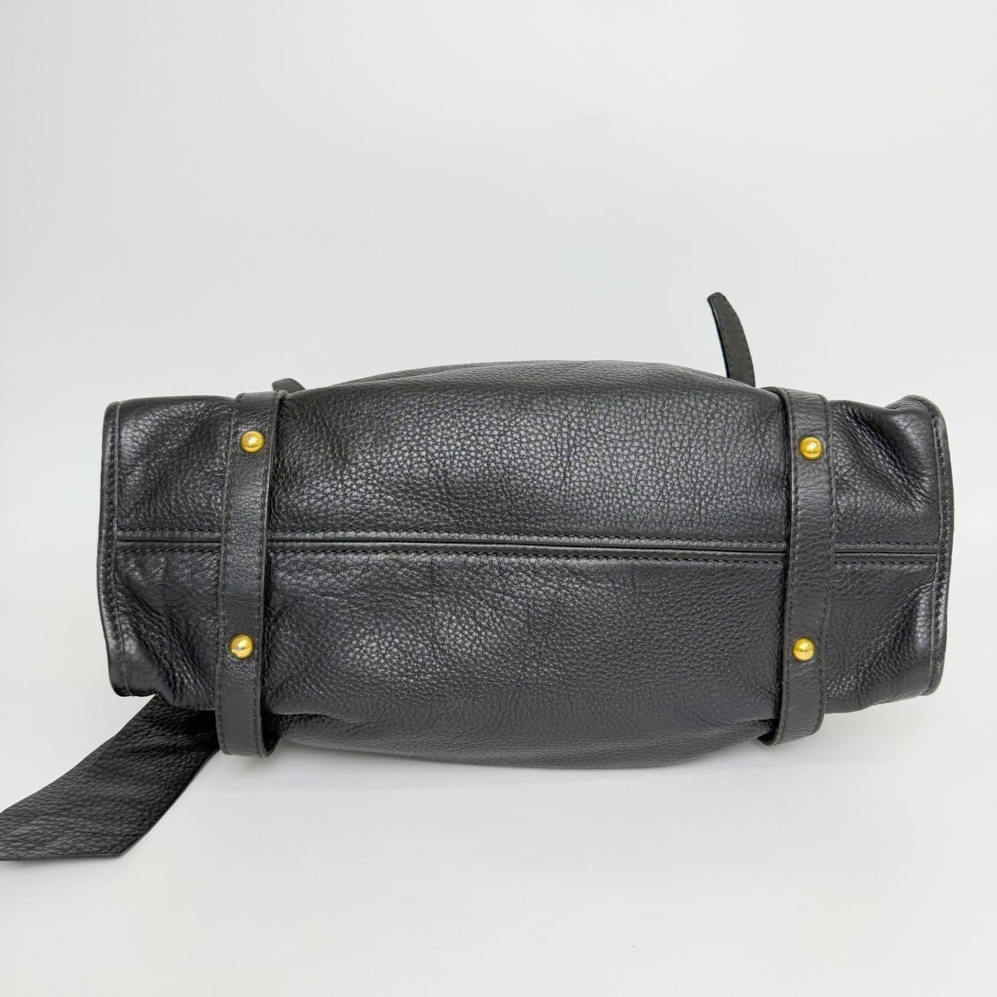 Miu Miu Vitellolux Side Ribbon Bow Tote Shoulder Bag Leather Black Gold Vintage — view 6