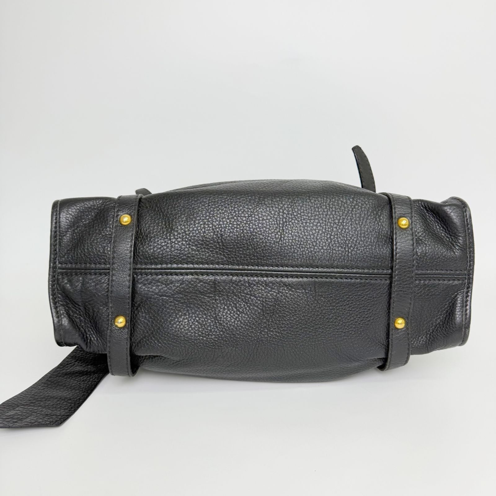 Miu Miu Vitellolux Side Ribbon Bow Tote Shoulder Bag Leather Black Gold Vintage — view 6