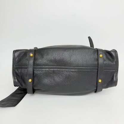 Miu Miu Vitellolux Side Ribbon Bow Tote Shoulder Bag Leather Black Gold Vintage — view 6