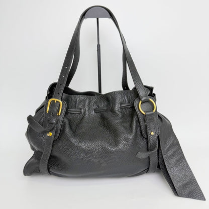 Miu Miu Vitellolux Side Ribbon Bow Tote Shoulder Bag Leather Black Gold Vintage — view 3