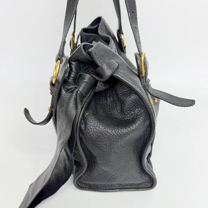 Miu Miu Vitellolux Side Ribbon Bow Tote Shoulder Bag Leather Black Gold Vintage — view 5