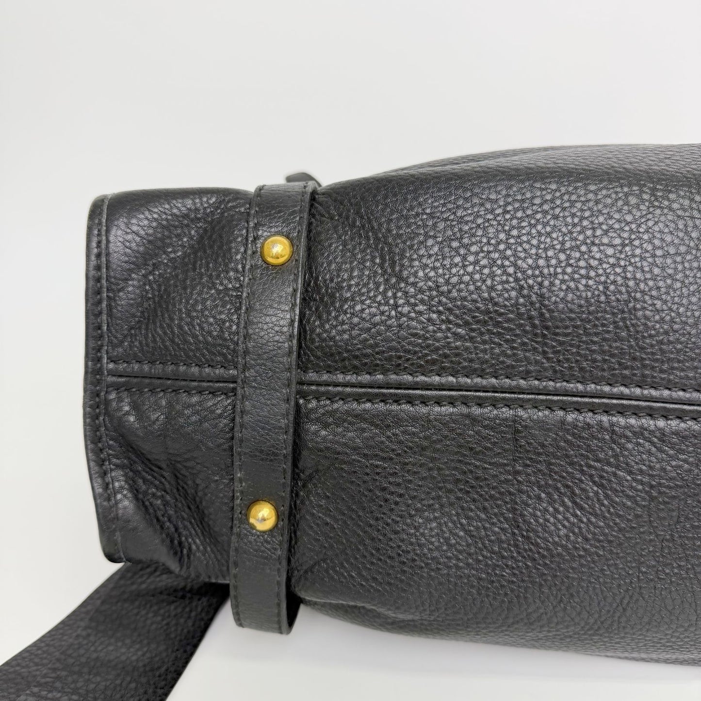 Miu Miu Vitellolux Side Ribbon Bow Tote Shoulder Bag Leather Black Gold Vintage — view 7