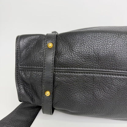 Miu Miu Vitellolux Side Ribbon Bow Tote Shoulder Bag Leather Black Gold Vintage — view 7