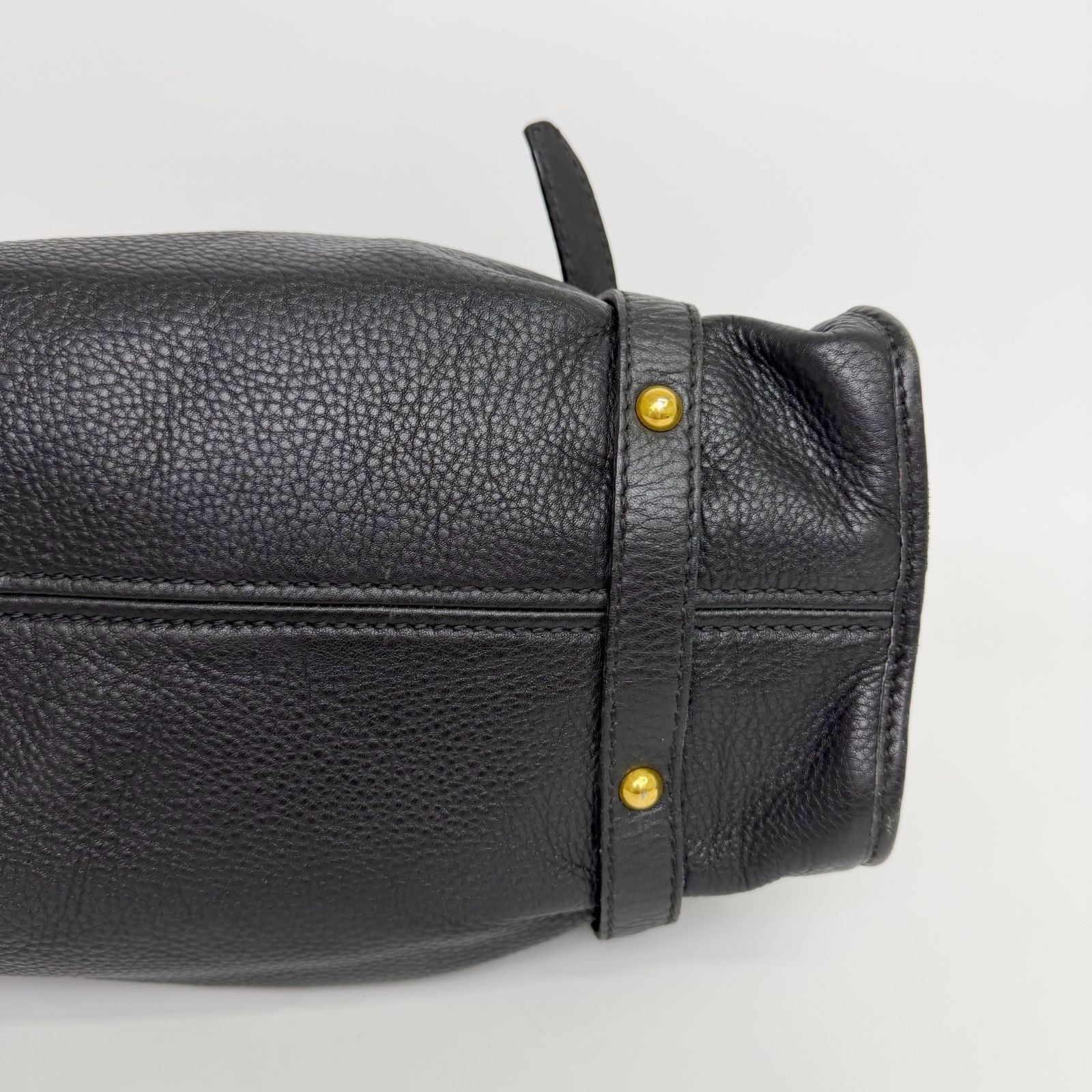 Miu Miu Vitellolux Side Ribbon Bow Tote Shoulder Bag Leather Black Gold Vintage — view 8