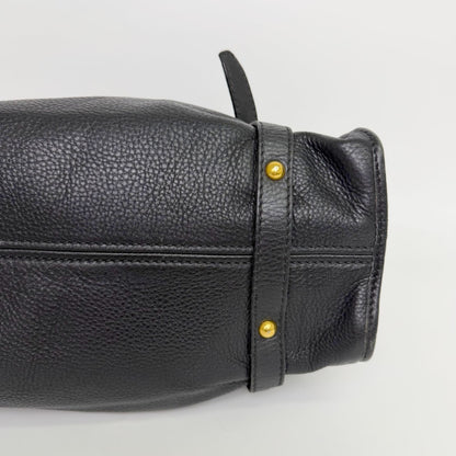 Miu Miu Vitellolux Side Ribbon Bow Tote Shoulder Bag Leather Black Gold Vintage — view 8