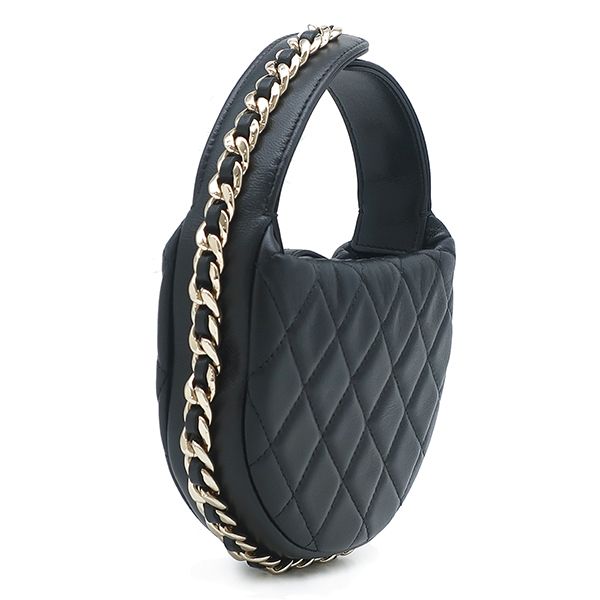 Chanel Quilted Pouch Lambskin Black Champagne Gold CC Logo Mini Bag Chain — view 2