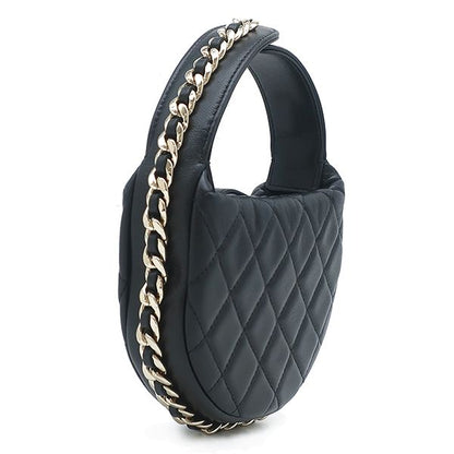 Chanel Quilted Pouch Lambskin Black Champagne Gold CC Logo Mini Bag Chain — view 2