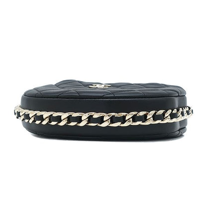 Chanel Quilted Pouch Lambskin Black Champagne Gold CC Logo Mini Bag Chain — view 3