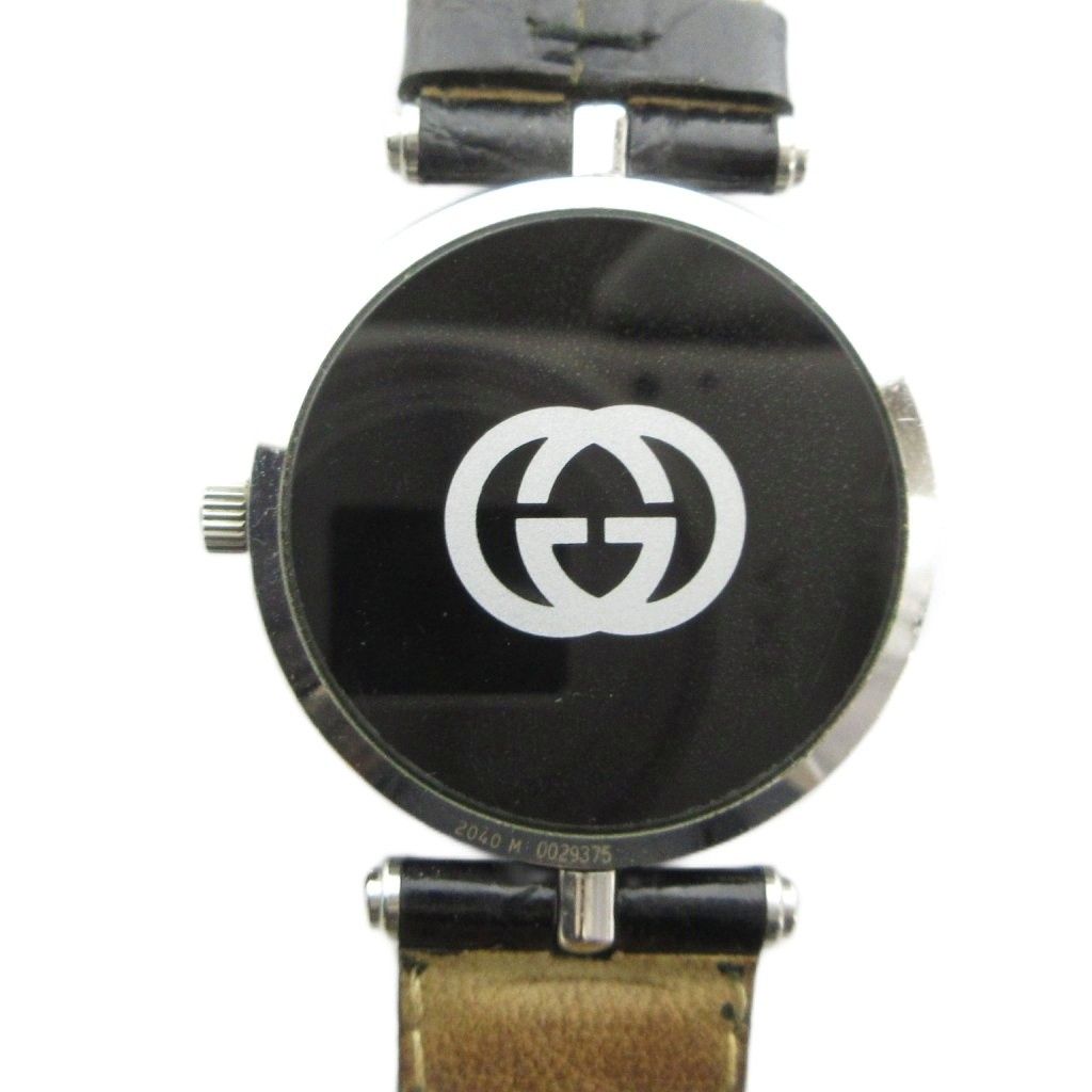 Gucci Watch Quartz Roman Black Dial Leather Strap Silver — view 2