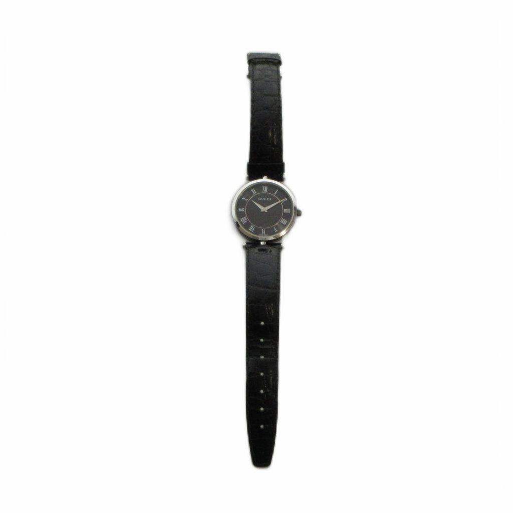 Gucci Watch Quartz Roman Black Dial Leather Strap Silver — view 3