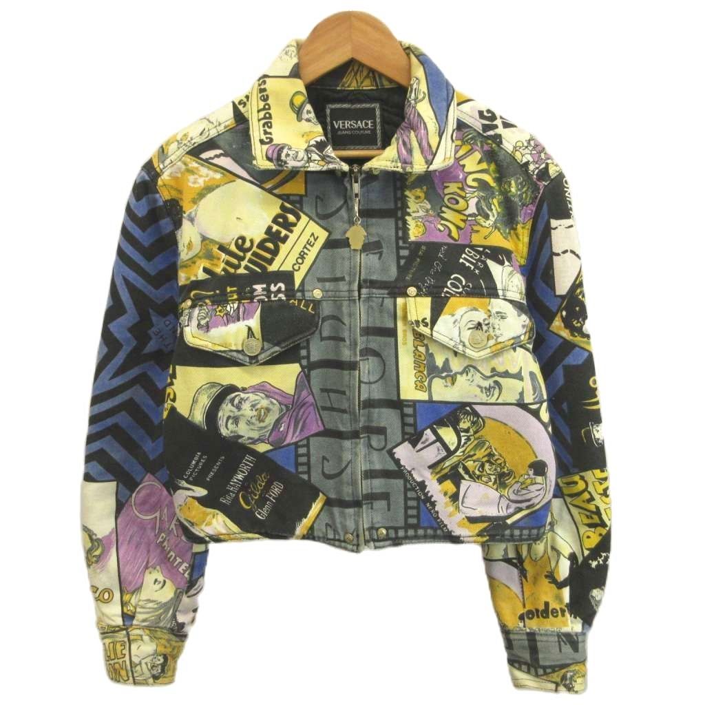 Versace Jeans Couture Comic Pattern Cropped Jacket Yellow Blue All Over Print S