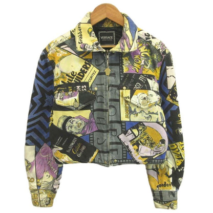 Versace Jeans Couture Comic Pattern Cropped Jacket Yellow Blue All Over Print S