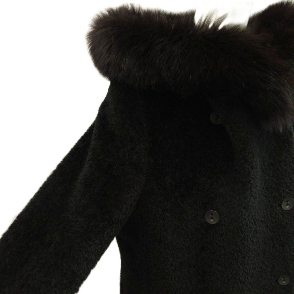 Max Mara Studio Hooded Coat Alpaca Wool Blend Real Fur Middle Length Fully Lined — view 5