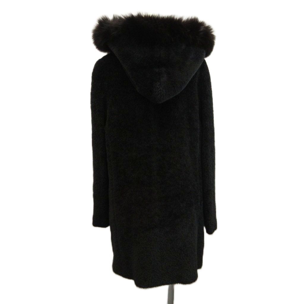 Max Mara Studio Hooded Coat Alpaca Wool Blend Real Fur Middle Length Fully Lined — view 3