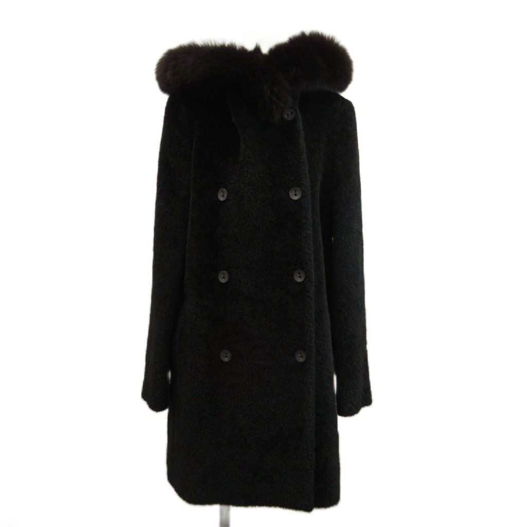 Max Mara Studio Hooded Coat Alpaca Wool Blend Real Fur Middle Length Fully Lined