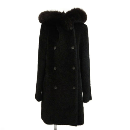 Max Mara Studio Hooded Coat Alpaca Wool Blend Real Fur Middle Length Fully Lined