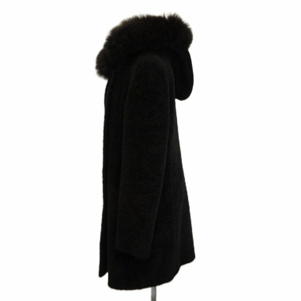 Max Mara Studio Hooded Coat Alpaca Wool Blend Real Fur Middle Length Fully Lined — view 2