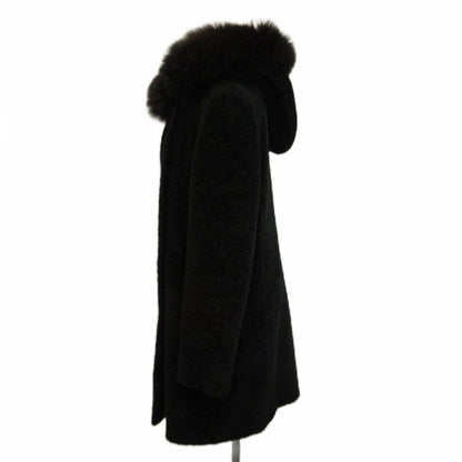 Max Mara Studio Hooded Coat Alpaca Wool Blend Real Fur Middle Length Fully Lined — view 2