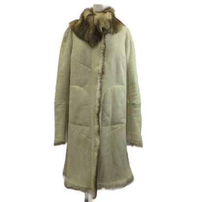Max Mara White Tag Shearling Coat Leather Real Fur Long M Ivory XZ GY 18 40