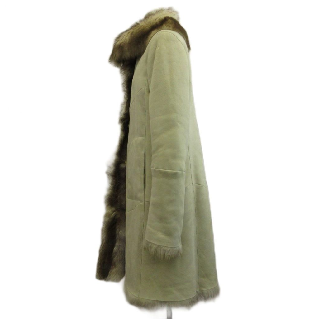 Max Mara White Tag Shearling Coat Leather Real Fur Long M Ivory XZ GY 18 40 — view 2