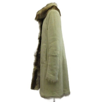 Max Mara White Tag Shearling Coat Leather Real Fur Long M Ivory XZ GY 18 40 — view 2