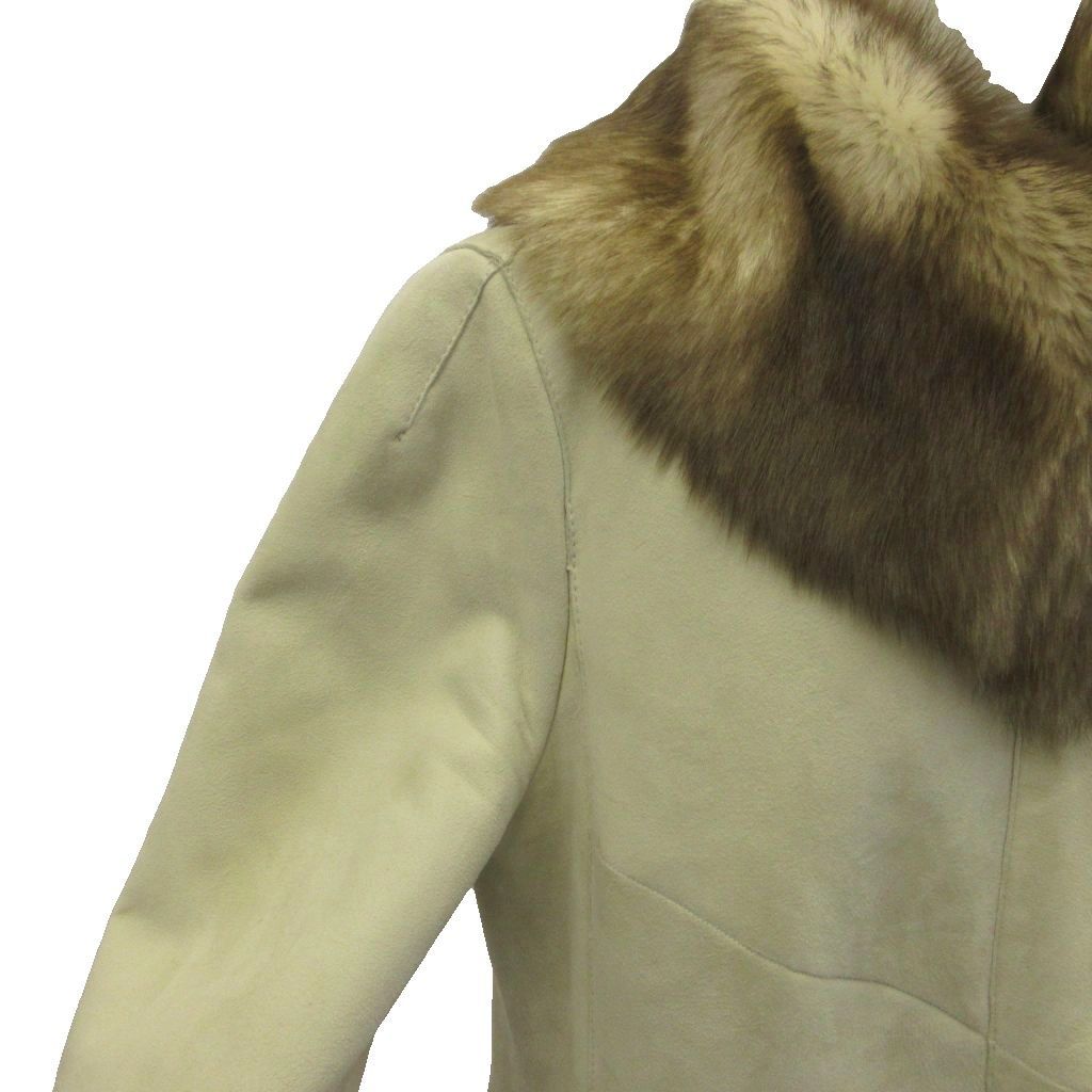 Max Mara White Tag Shearling Coat Leather Real Fur Long M Ivory XZ GY 18 40 — view 4