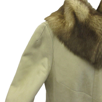 Max Mara White Tag Shearling Coat Leather Real Fur Long M Ivory XZ GY 18 40 — view 4