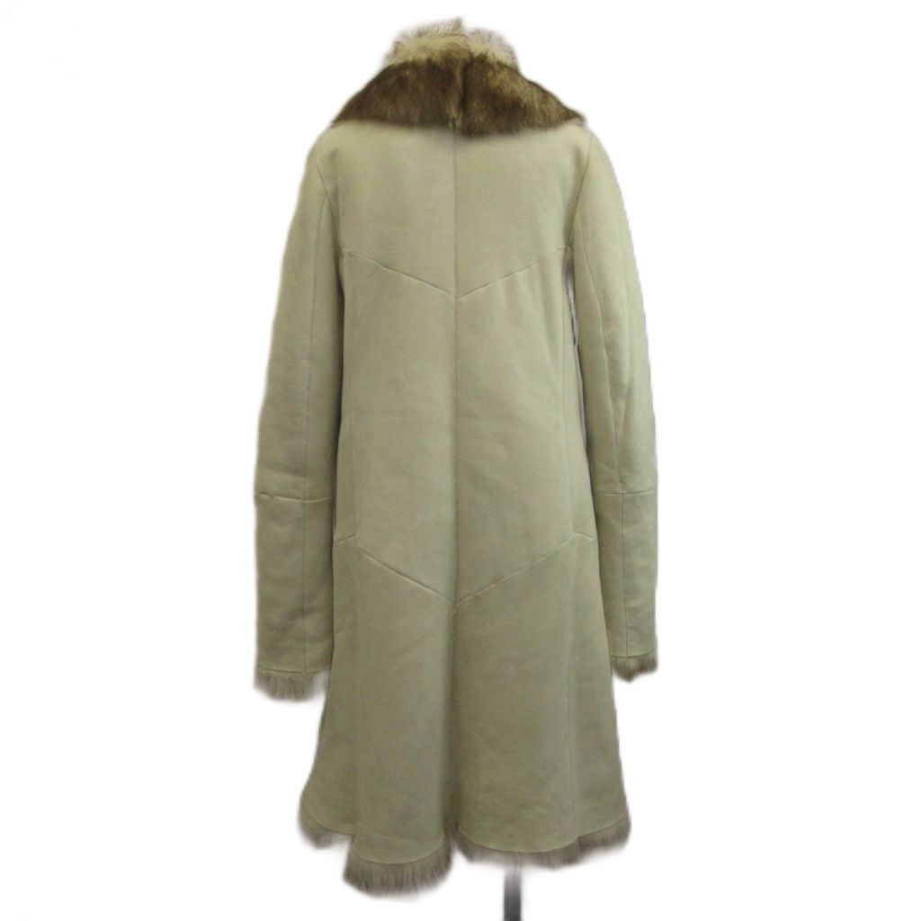 Max Mara White Tag Shearling Coat Leather Real Fur Long M Ivory XZ GY 18 40 — view 3