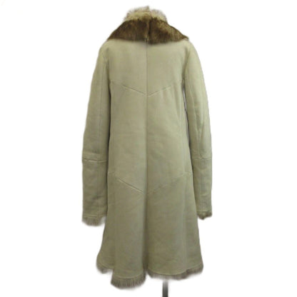 Max Mara White Tag Shearling Coat Leather Real Fur Long M Ivory XZ GY 18 40 — view 3