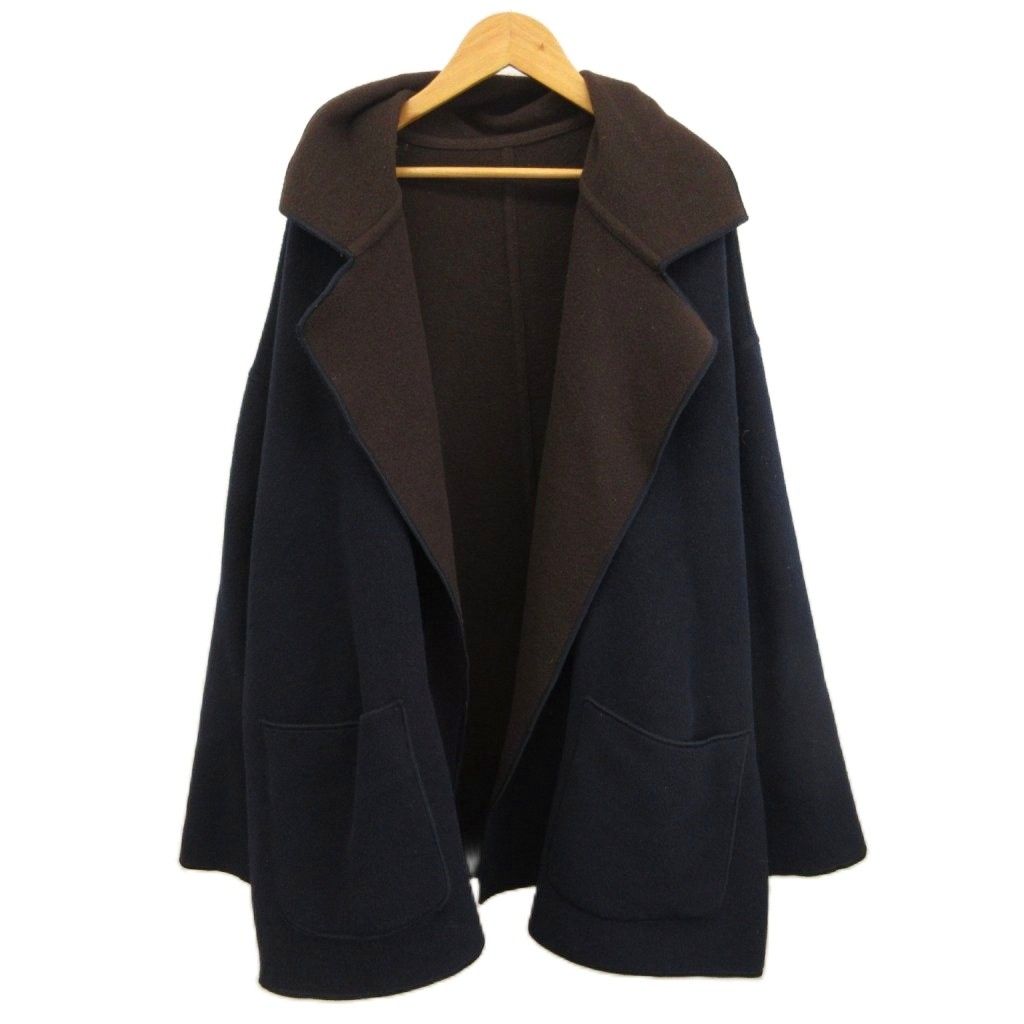 Fendi Reversible Wool Coat Outer Cashmere Blend a Line Bicolor M Navy Brown 40