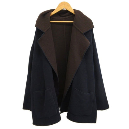 Fendi Reversible Wool Coat Outer Cashmere Blend a Line Bicolor M Navy Brown 40