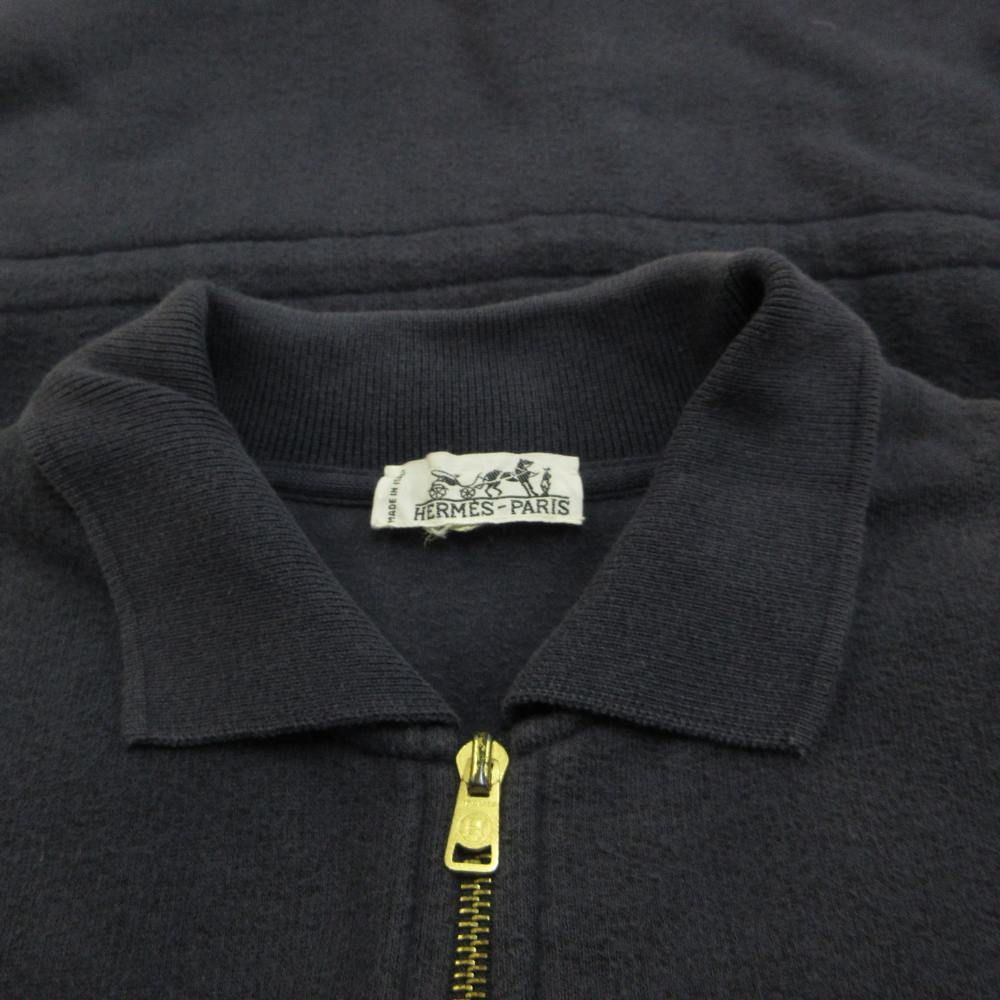 Hermes Jacket Mid Length Drawstring Zip Up Logo Embroidery Navy M — view 4