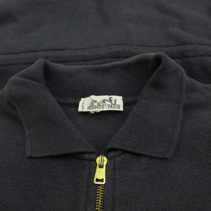Hermes Jacket Mid Length Drawstring Zip Up Logo Embroidery Navy M — view 4