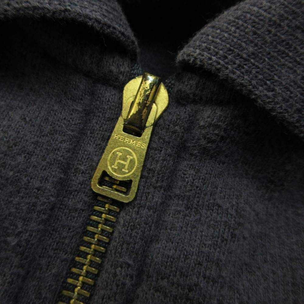 Hermes Jacket Mid Length Drawstring Zip Up Logo Embroidery Navy M — view 8