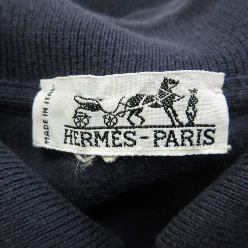 Hermes Jacket Mid Length Drawstring Zip Up Logo Embroidery Navy M — view 3