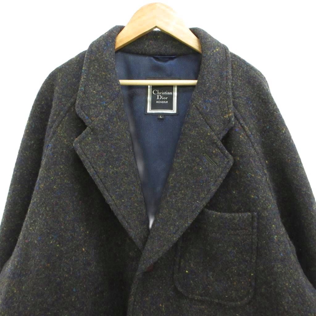 Dior Vintage Nep Tweed Tailored Jacket Wool Dark Gray Covered Buttons PP L — view 3