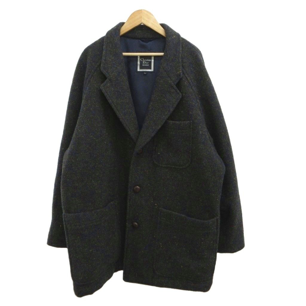 Dior Vintage Nep Tweed Tailored Jacket Wool Dark Gray Covered Buttons PP L