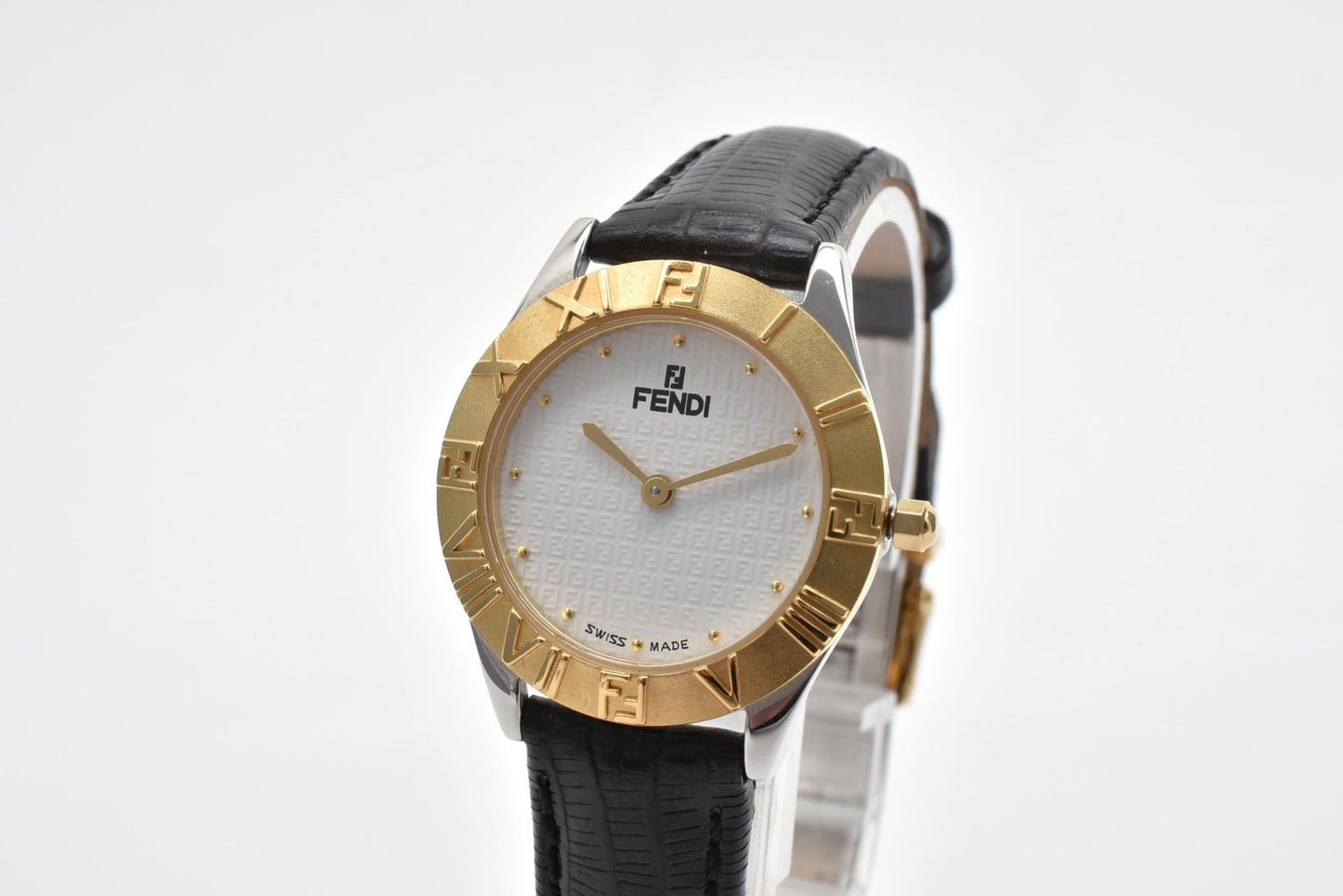 Fendi Orologi Quartz Watch White Dial Gold Plated Plate Leather Strap 25.8