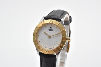 Fendi Orologi Quartz Watch White Dial Gold Plated Plate Leather Strap 25.8
