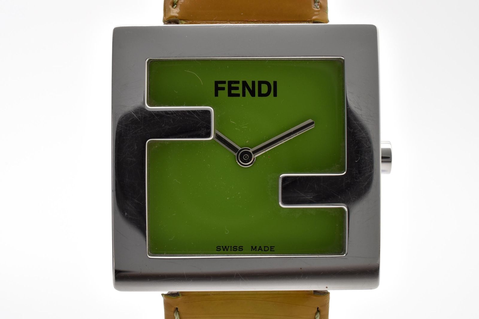 Fendi Zucca Quartz Watch Green Dial 2 Hand Stainless Steel Patent Leather 31.1 — view 2