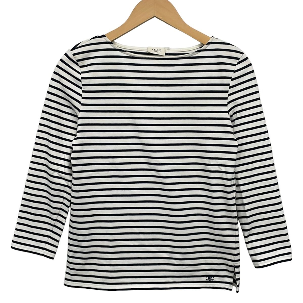 Celine Long Sleeve Top White Black Border Embroidery S