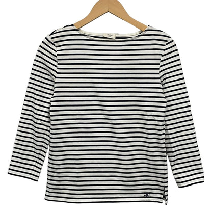 Celine Long Sleeve Top White Black Border Embroidery S