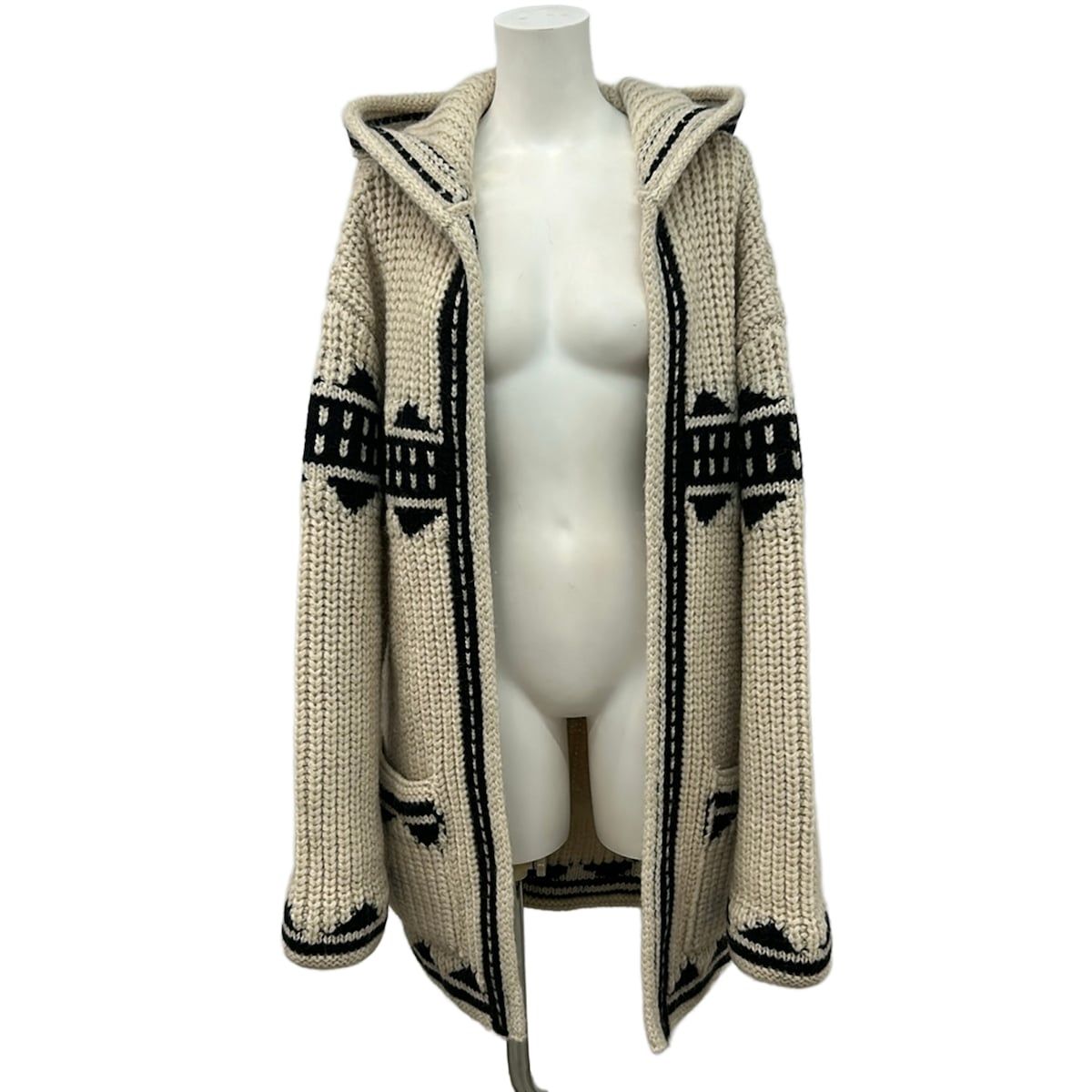 Saint Laurent Paris Cardigan Ivory Black Long Sleeve Hooded M