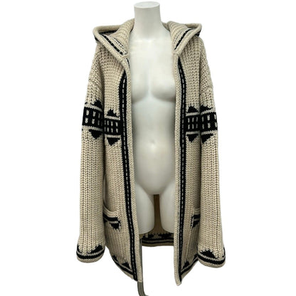 Saint Laurent Paris Cardigan Ivory Black Long Sleeve Hooded M