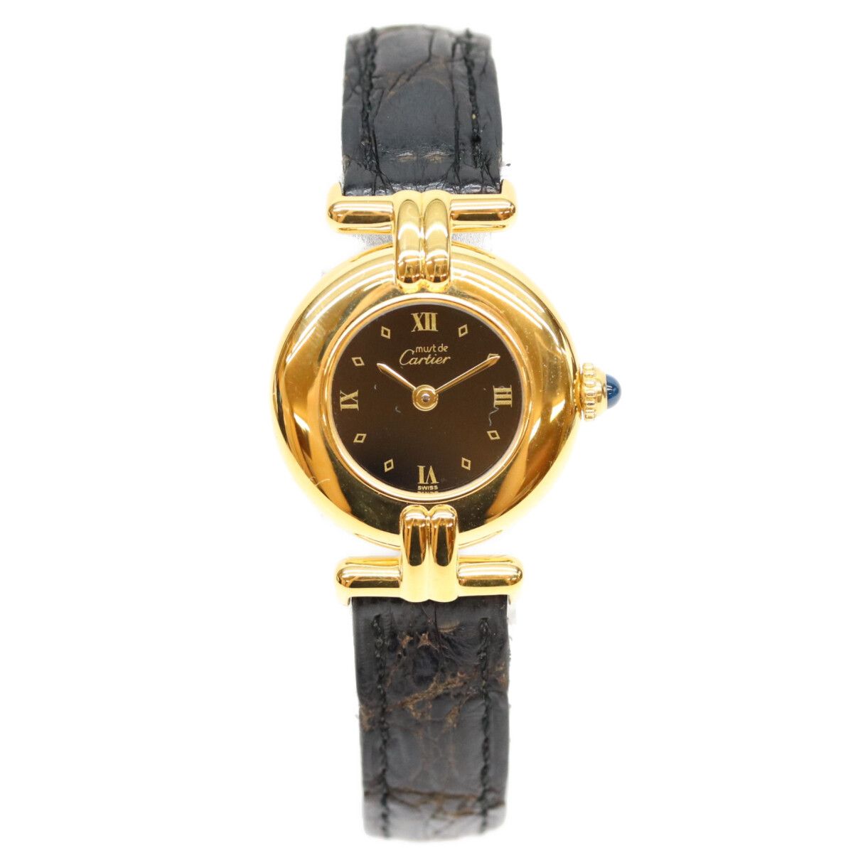 Cartier Must Colisee Vermeil SM Black Roman Dial Leather Watch — view 2