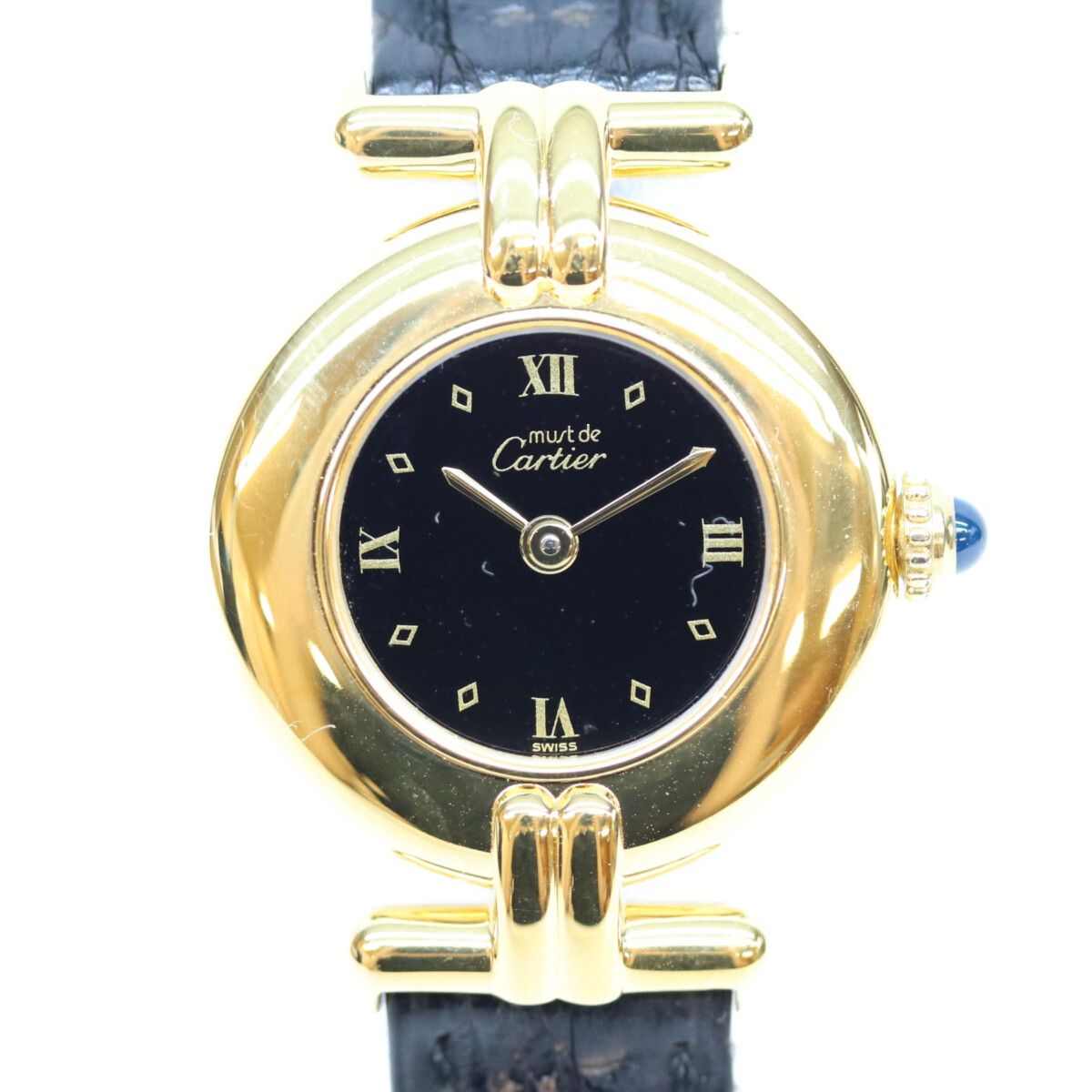 Cartier Must Colisee Vermeil SM Black Roman Dial Leather Watch