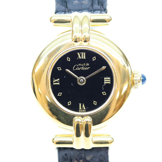 Cartier Must Colisee Vermeil SM Black Roman Dial Leather Watch